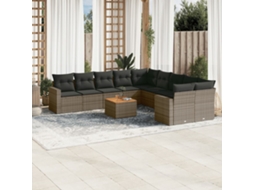 Vidaxl 11 Pcs Conjunto Sofás de Jardim C/ Almofadões Vime Pe Cinzento