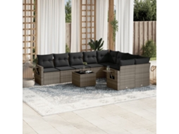 Vidaxl 10 Pcs Conjunto Sofás de Jardim C/ Almofadões Vime Pe Cinzento