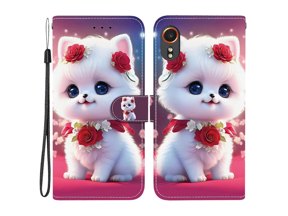 Capa De Couro Tkdaddy Para Samsung Galaxy Xcover7 Com Suporte, Carteira, Estampa De Gato Rosa, Capa Para Celular Com Alça De Pulso