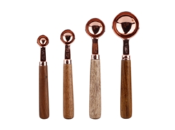 Conjunto De Colher Medidora Cobre Com Cabo Nogueira, 4 Peças, Copos Medidores Cozinha