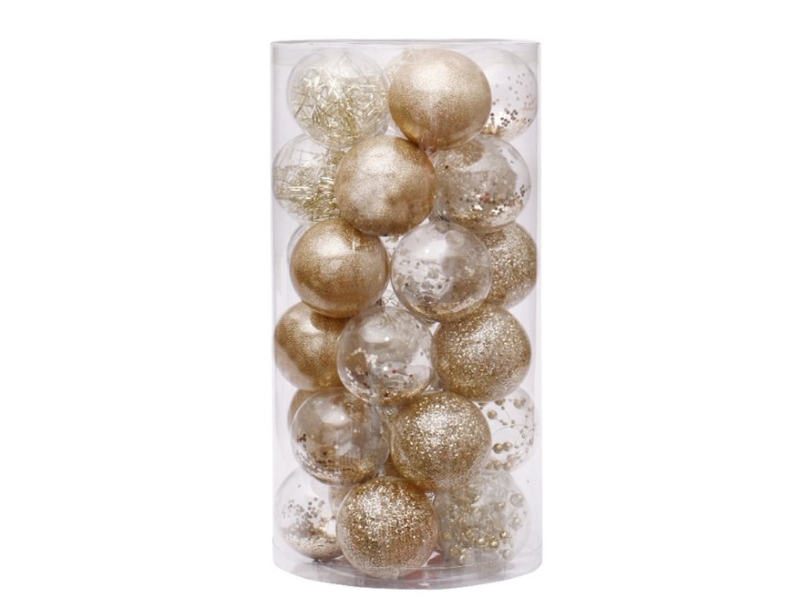 Mini Bolas de Natal Decorativas, Inquebráveis para Festas, Enfeites Festivos, Pendentes, 24 Unidades por Embalagem, Douradas. STELASPLEN