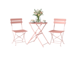 Conjunto de bistrô de jardim de 3 peças: mesa e 2 cadeiras dobráveis com ripas, dupla proteção contra ferrugem, rosa ZENCORE SERVICES