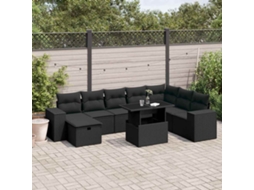 Vidaxl 9 Pcs Conjunto De Sofás P/ Jardim C/ Almofadões Vime Pe Preto