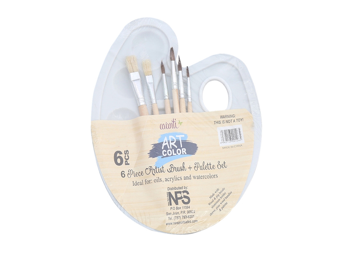 Conjunto De 6 Pinceis E Paleta Para Pintura À Água, Óleo E Acrílico Para Crianças E Adultos