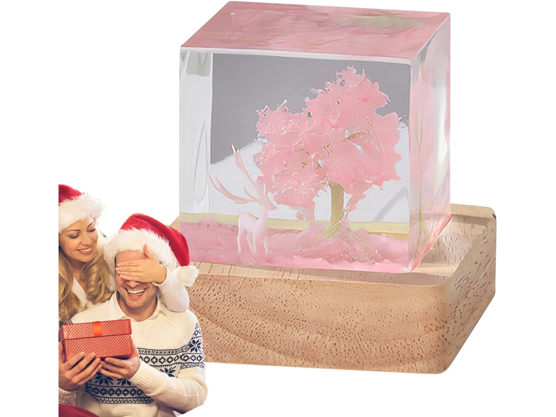 Luminária Noturna Usb, Design De Floresta Em Resina Com Veado Branco,