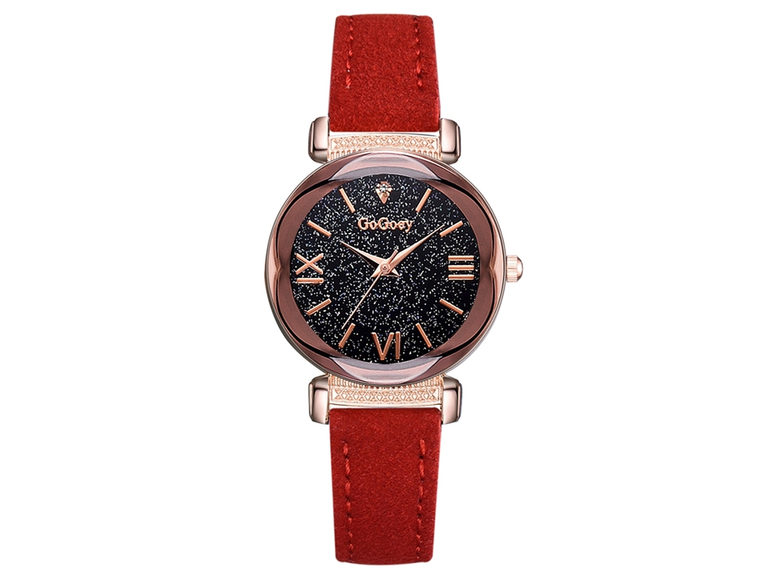 Relógio de Pulso Feminino de Quartzo com Mostrador Céu Estrelado e Números Romanos Pulseira Pu (vermelho)