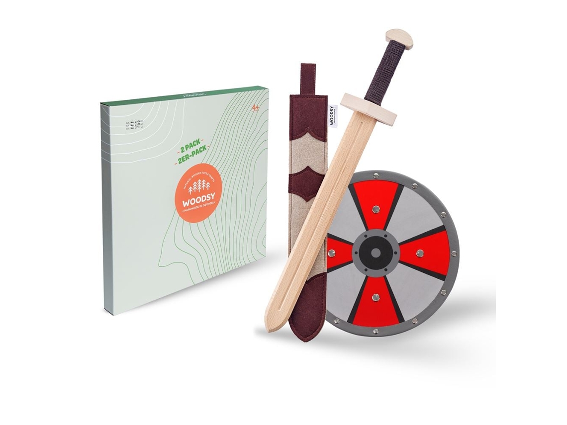 Espada De Brinquedo De Madeira Woodsy Com Suporte E Escudo Conjunto De Cavaleiro Em Madeira De Faia