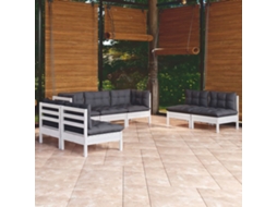Conjunto Lounge Jardim 7 Peças C/ Almofadões Pinho Maciço Dkd Home Decor