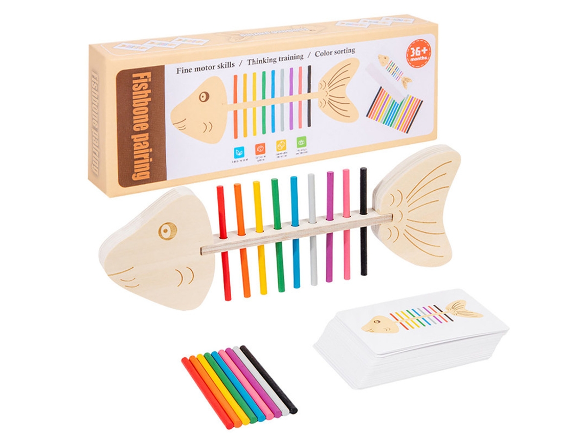Jogo de Associação de Cores e Destreza Manual em Madeira Montessori, Composto por 60 Cartões Frente e Verso e 18 Varetas para Estimulação Cognitiva.