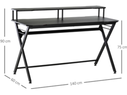 Mesa Gaming HOMCOM Com suporte para monitor e fones (140 x 60 x 90 cm - MDF - Preto)