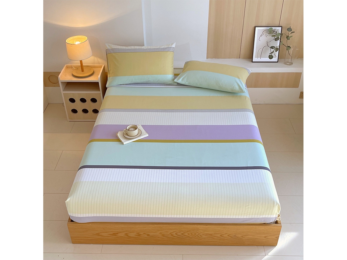 Lençol Elástico, 180*200cm, Tecido De Algodão Cru, Bolso Profundo De 30cm, Estilo Casa De Campo,para Meninas E Mulheres. Listra Hexinyigjly