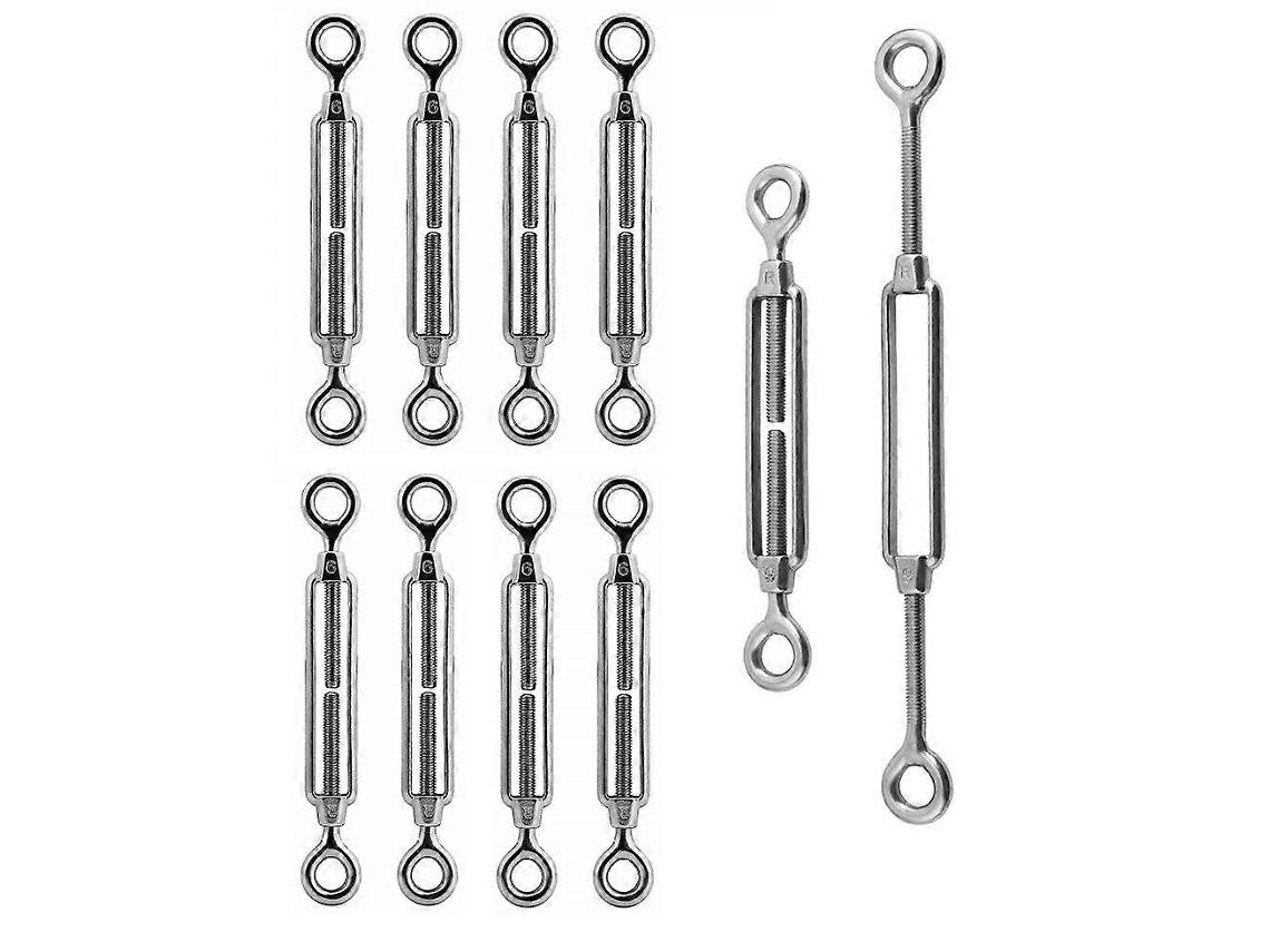 10 Tensores de Cable de Acero Inoxidable 304 M6 Con Gancho Y Ojo para Interior Y Exterior