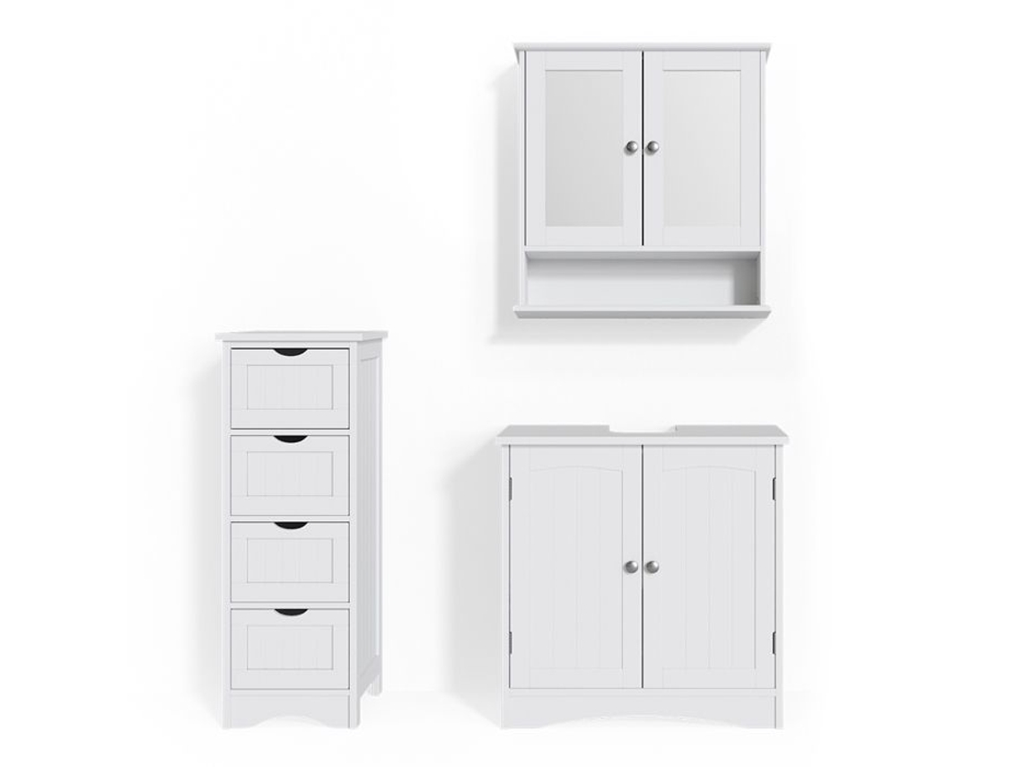 Conjunto De Móveis De Banheiro Bianco, 3 Peças, Branco, Vicco