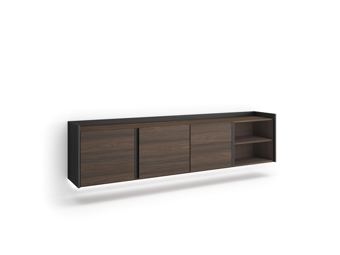 Móvel De Tv, 207x35x50cm, Para Televisores Até 80'', Suspensos, Led, Carvalho Escuro E Preto