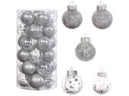 Ornamentos de árvore de Natal 30 bolas de Natal prateadas transparentes anti quebra | S/MARCA