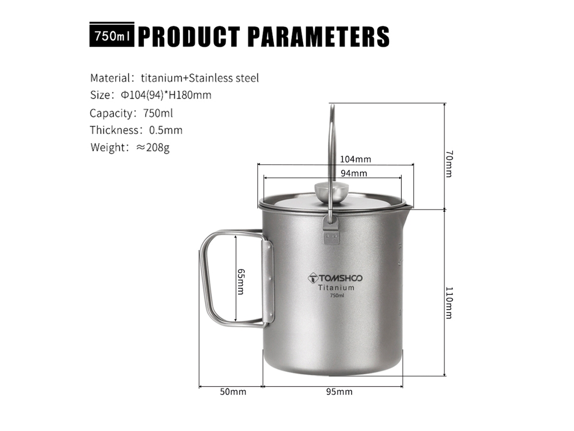 Cafeteira de Pressão de Titânio 750ml para Camping