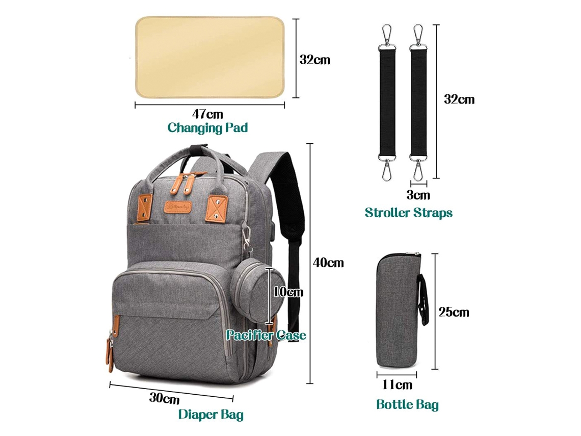 Mali mochila para Fraldas com Grande Capacidade Resistente À Água e Porta Usb para Mamães e Papais