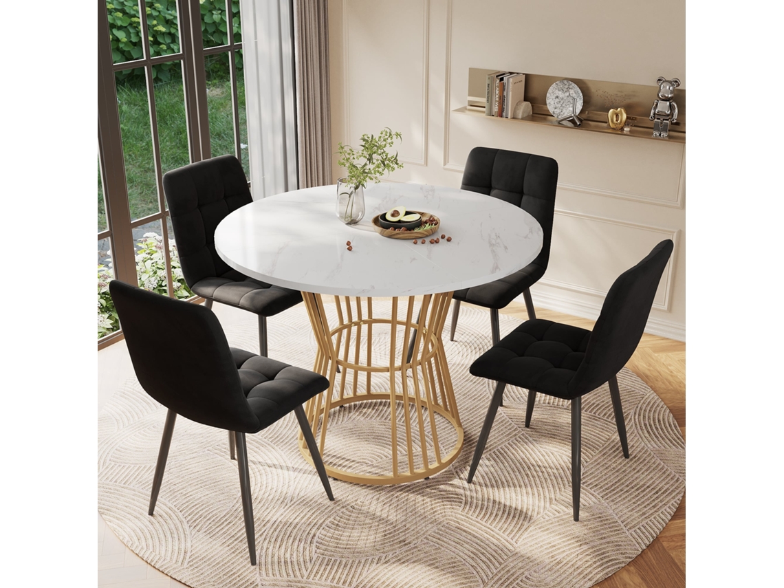 Mesa Cozinha Mármore Branco Dourado Metal Resistente