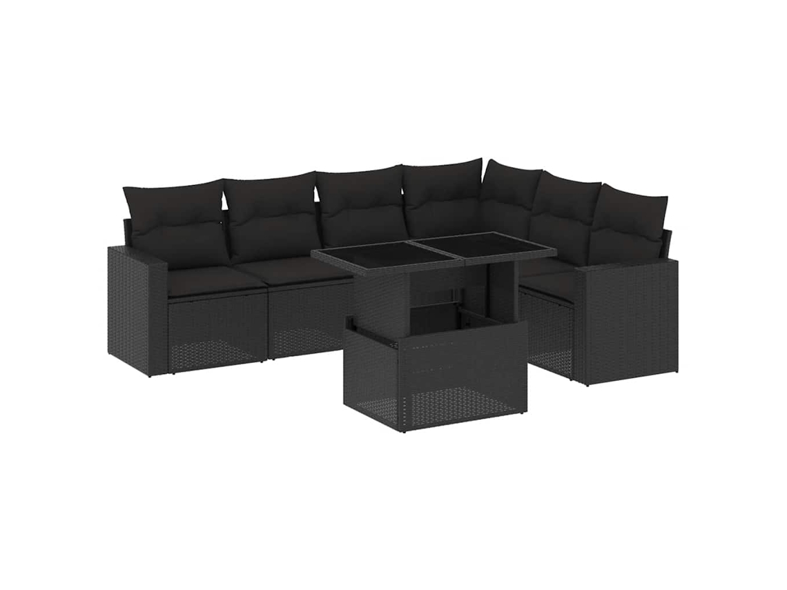 Conjunto de 7 Sofás para Jardim com Almofadões Vime Pe Preto MAISON EXCLUSIVE (7 pcs)