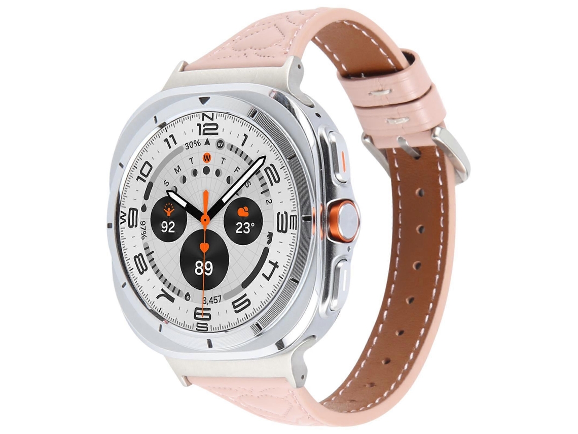 Pulseira De Couro Com Conector Metálico Em Formato De Coração Para Samsung Galaxy Watch Ultra 47mm
