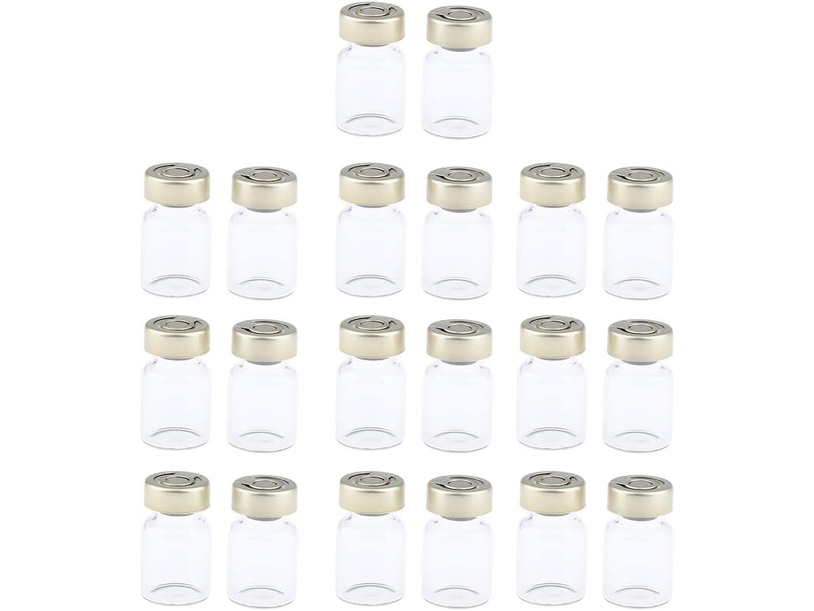 Embalagem Com 20 Frascos Transparentes Com Tampas Herméticas De Alumínio