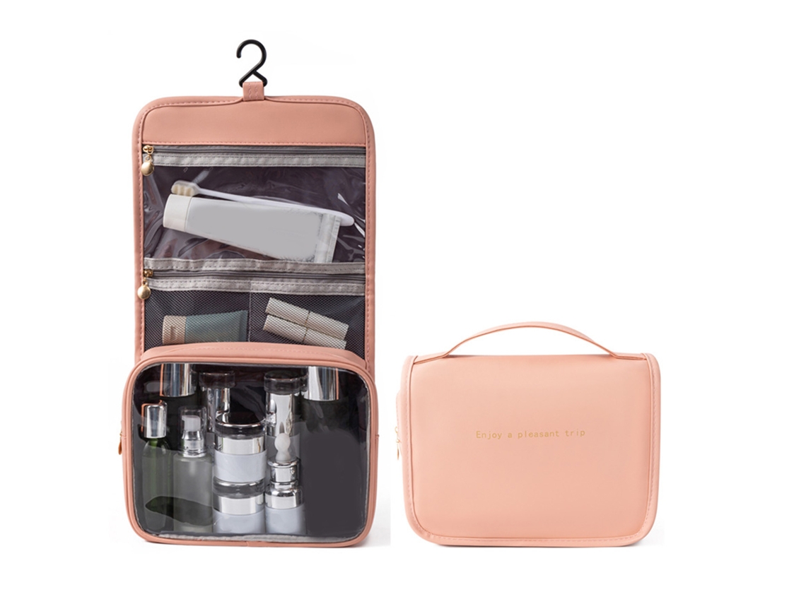 Bolsa de nécessaires portátil impermeável com grande capacidade para cosméticos e viagem rosa S/MARCA