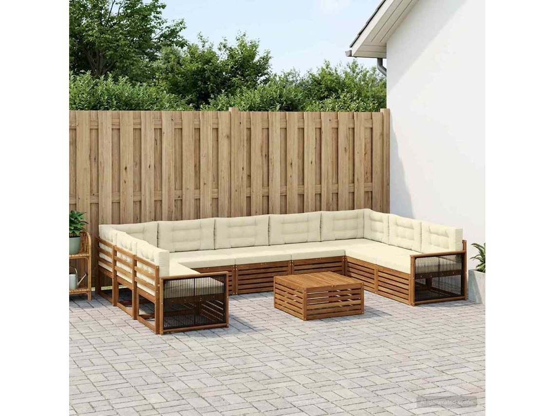 Vidaxl Conjunto De Sofás Para Exterior 10 Pcs Natural E Creme