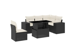Conjunto de sofá de jardim 6 peças com almofadões Vime Pe Preto MAISON EXCLUSIVE (6 peças)