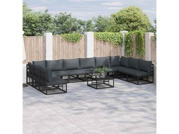 Vidaxl Conjunto De Sofá De Jardim Com Almofada 10 Pcs Preto Alumínio