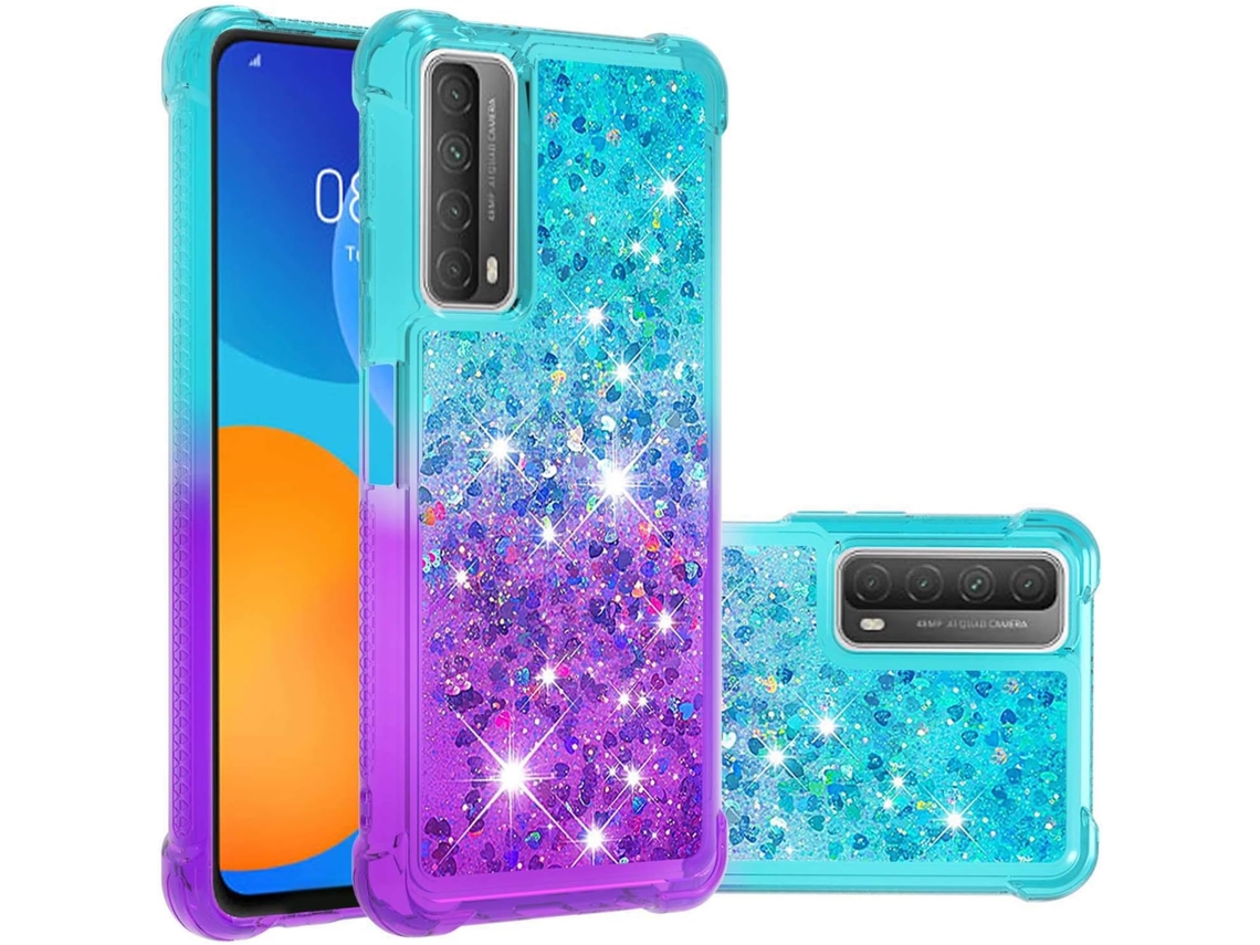 Capa Líquida Brilhante Strass para Huawei Huawei P Smart 2021 HONGWE. Silicone Textura Macia Anti-Choque Bege