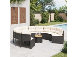 Vidaxl Sofá De Jardim Com Mesa E Almofadões Redondo Vime Pe Preto