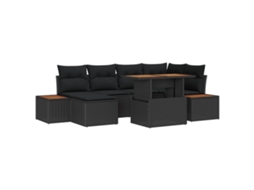 Vidaxl Conjunto De Sofá De Jardim 7 Unid. Preto Vime Pe