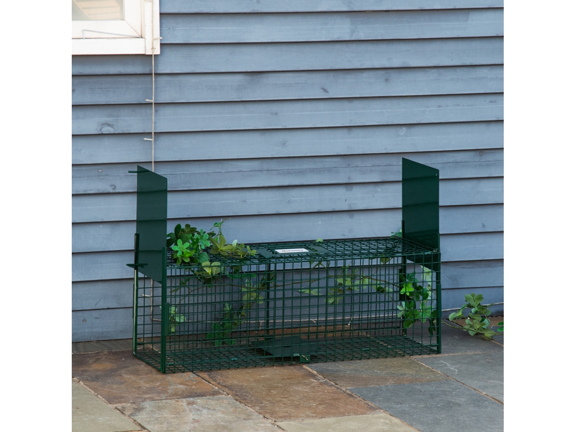 Gaiola de Captura Vivos com 2 Portas, em Metal com Alça para Coelhos, Visons e Raposas Pequenas, 80x25x30 Cm, Verde Escuro.
