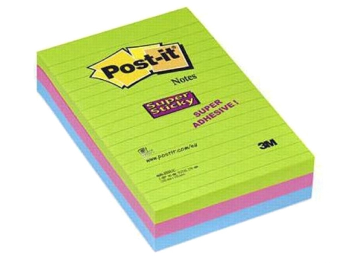 Bloco de Notas Aderentes POST-IT Super Sticky pautadas 660-3SSUC (3 x 90 Folhas - Multicor)