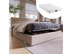 Cama De Espaço 140x200cm Bege Com Colchão E Base De Madeira