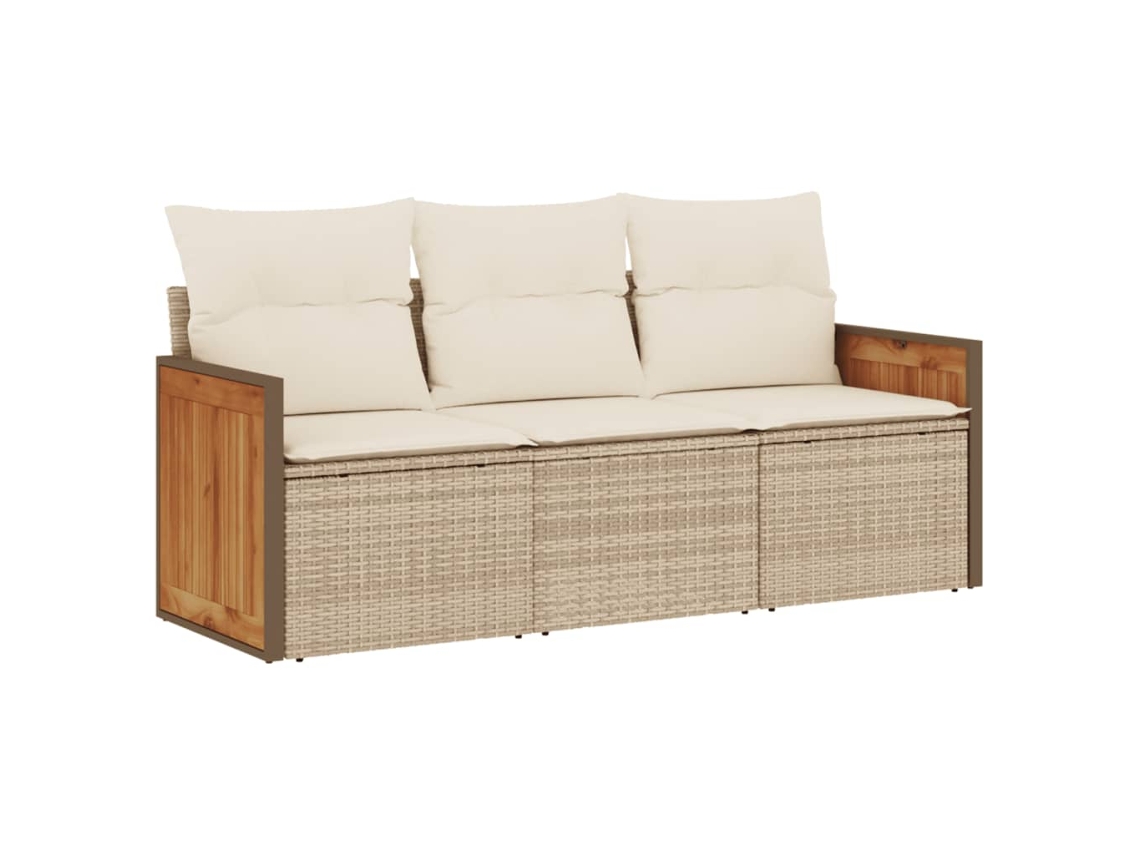 Conjunto de 3 Sofás para Jardim com Almofadões Vime Pe Bege MAISON EXCLUSIVE (3 pcs)
