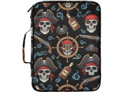 Caveiras De Pirata Pasta Expansível Preta Com 3 Argolas E 7 Bolsos Sanfonados Escola, Escritório E Viagens