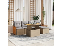 Vidaxl 6 Pcs Conjunto De Sofás P/ Jardim Com Almofadões Vime Pe Bege