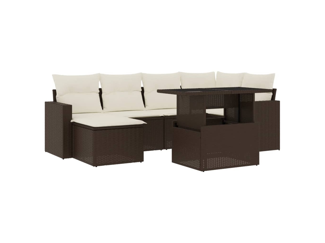 Conjunto 7 de sofás jardim c/ almofadões VIDAXL vime PE castanho