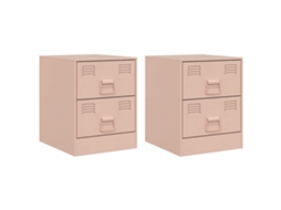 Mesas de cabeceira, 2 peças, 34,5 x 39 x 44 cm, aço rosa, MAISON EXCLUSIVE