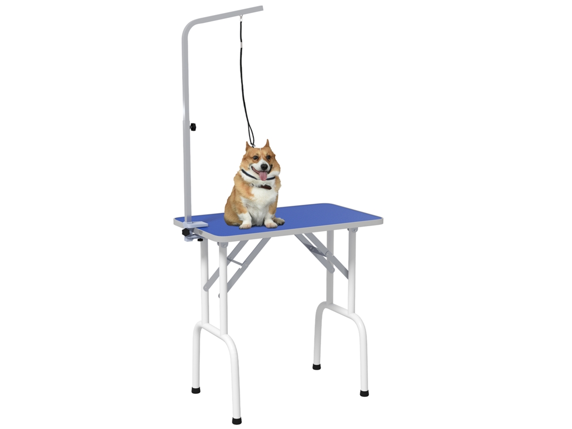 Mesa Dobrável Para Tosa De Cães Com Tampo Antiderrapante E Apoio De Braço Ajustável, 81x48,5x80 Cm, Azul
