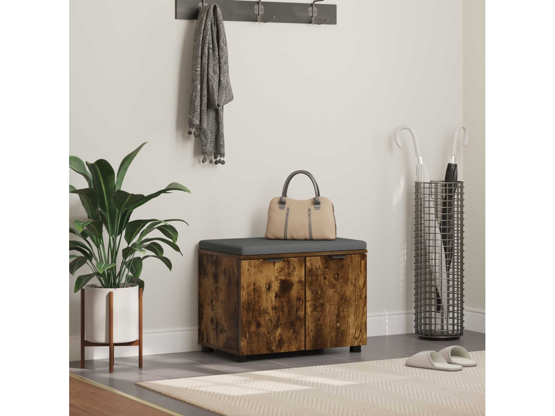 Vidaxl Banco De Hall Com Almofada Carvalho Fumado 60 X 38 X 46 Cm