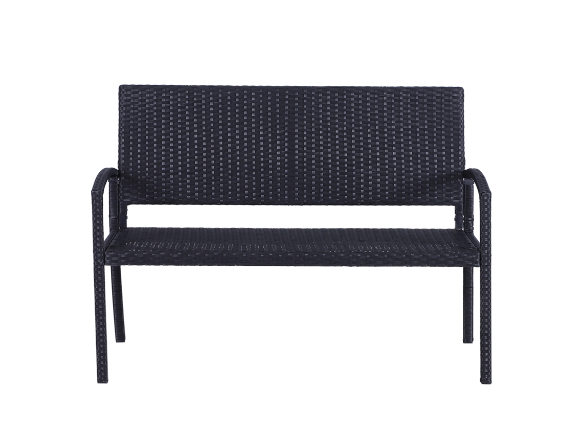 Banco De Jardim, Acabamento Com Efeito Rattan, Estrutura Em Aço, 2 Lugares, Preto, 122 X 60 X 85 Cm