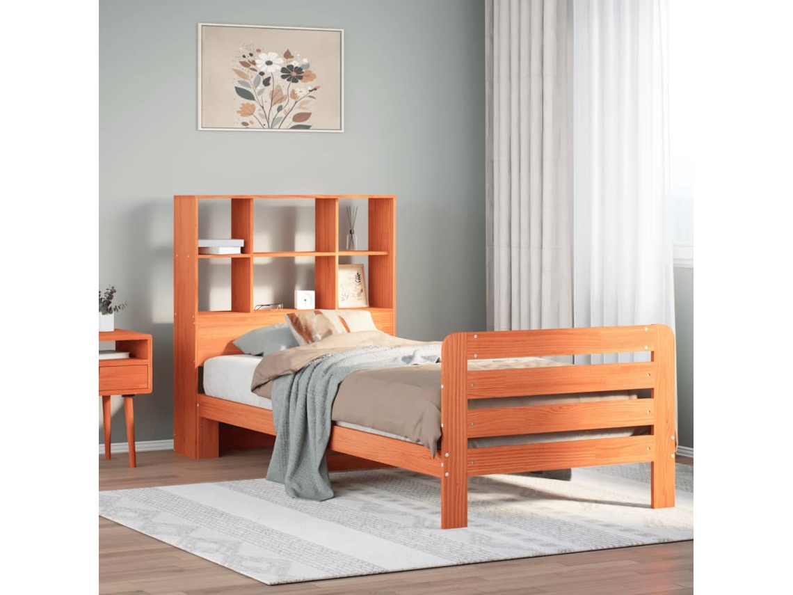 Cama Sem Colchão 75x190 Cm Madeira De Pinho Maciça Castanho-mel