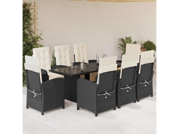 Vidaxl 9 Pcs Conjunto De Jantar P/ Jardim C/ Almofadões Vime Pe Preto