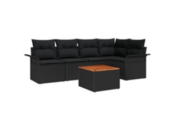 Conjunto 6 Sofá De Jardim Vidaxl Preto Vime Pe (242,5 X 132,5 X 69 Cm)