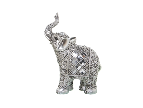 Figura Resina Elefante Prateado C/Espelhos