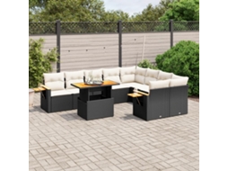 Jogo de Sofá Jardim 10 Peças C/ Almofadões Vime Pe Preto Dkd Home Decor