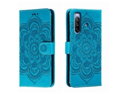 Capa De Couro Para Celular Com Padrão De Mandala Solar Em Relevo