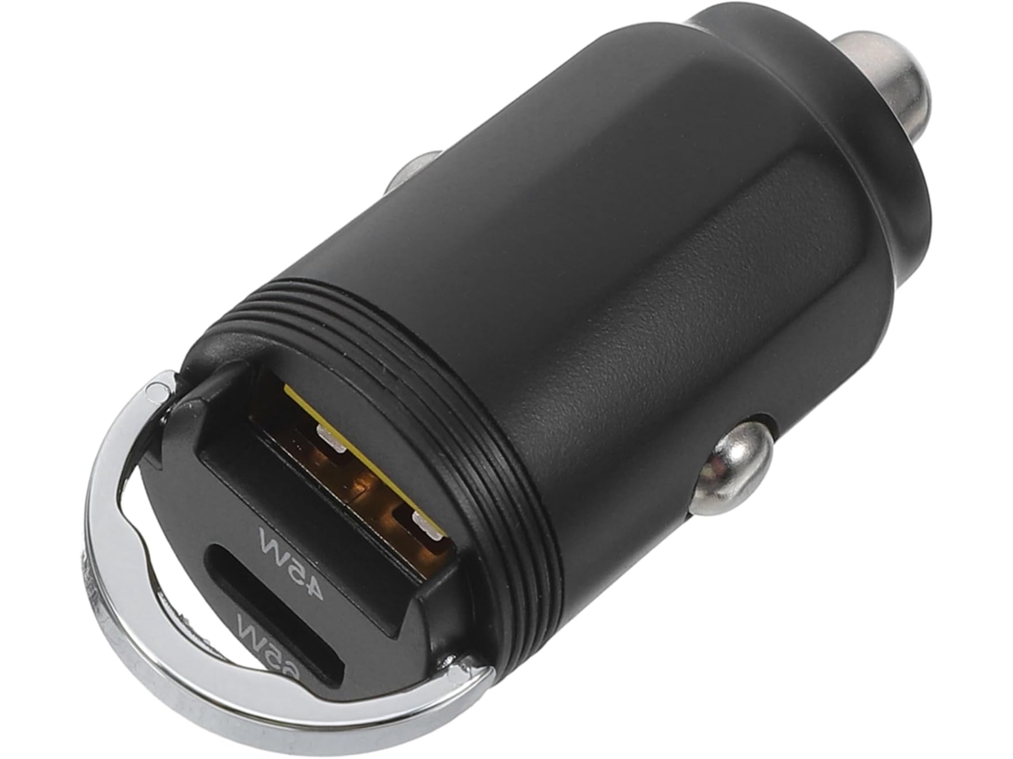 Carregador Veicular Usb De Porta Dupla Com Anel De Puxar Para Carregamento Rápido De Smartphones E Adaptadores.